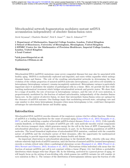 Mitochondrial Network Fragmentation Modulates Mutant Mtdna Accumulation Independently of Absolute Fission-Fusion Rates