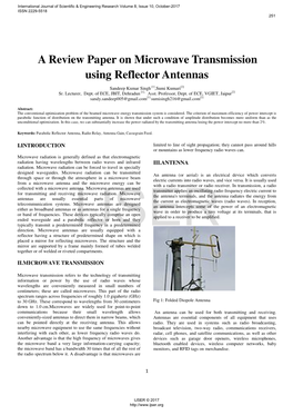 A Review Paper on Microwave Transmission Using Reflector Antennas