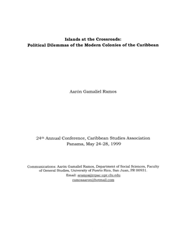 Political Dilemmas of the Modern Colonies of the Caribbean Aaron