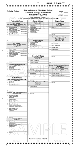 State General Election Ballot Carver County, Minnesota November 6