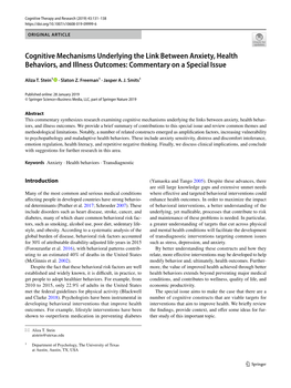 Cognitive Mechanisms Underlying the Link Between Anxiety, Health Behaviors, and Illness Outcomes: Commentary on a Special Issue