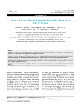 Genetic Polymorphism of Manganese Superoxide Dismutase in Behçet's Disease