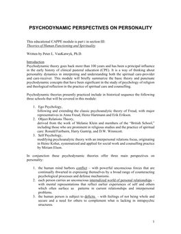 Intrapsychic Perspectives on Personality