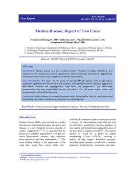 Menkes Disease: Report of Two Cases