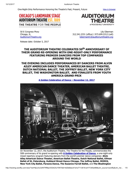 The Auditorium Theatre Celebrates 50Th Anniversary of Their Grand Re