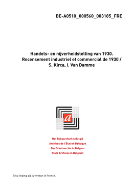 Direction Générale Du Travail. Recensement De L'industrie Et Du Commerce 1930