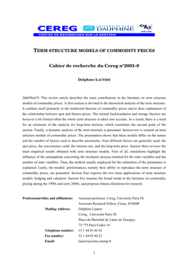 Term Structure Models of Commodity Prices