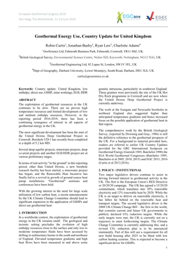 Geothermal Energy Use, Country Update for United Kingdom