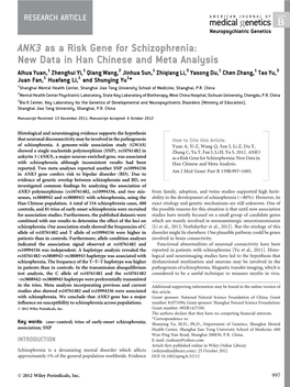 ANK3 As a Risk Gene for Schizophrenia: New Data in Han Chinese And