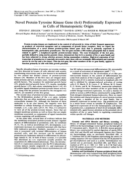 Novel Protein-Tyrosine Kinase Gene (Hck) Preferentially Expressed in Cells of Hematopoietic Origin STEVEN F
