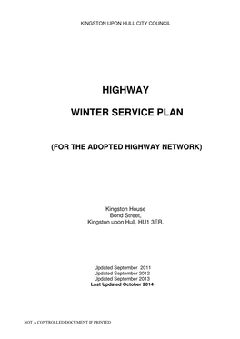 Highway Winter Service Plan