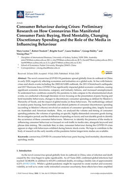 Consumer Behaviour During Crises