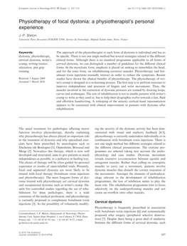 Physiotherapy of Focal Dystonia: a Physiotherapists Personal Experience