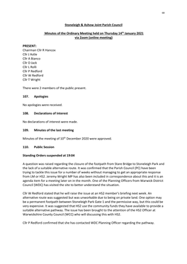 Stoneleigh & Ashow Joint Parish Council Minutes of the Ordinary