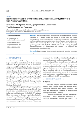 Isolation and Evaluation of Antioxidant and Antibacterial Activity of Flavonoid from Ficus Variegata Blume