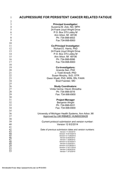 Investigation of 2 Types of Self-Administered Acupressure for Persistent Cancer-Related Fatigue in Breast Cancer Survivors