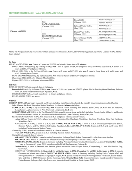 EDITED PEDIGREE for 2011 out of KELSO MAGIC (USA)