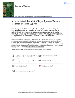 An Annotated Checklist of Bryophytes of Europe, Macaronesia and Cyprus