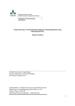 Genetic Diversity of North Ethiopian Indigenous Sheep Populations Using Mitochondrial DNA