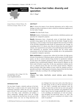 The Marine East Indies: Diversity and ARTICLE Speciation John C