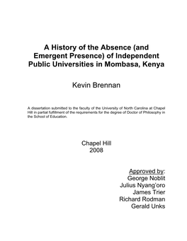 Of Independent Public Universities in Mombasa, Kenya Kevin Brennan