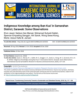 Indigenous Knowledge Among Iban Kua' in Samarahan District, Sarawak