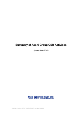 Summary of Asahi Group CSR Activities