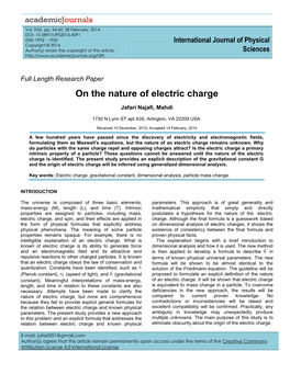 On the Nature of Electric Charge