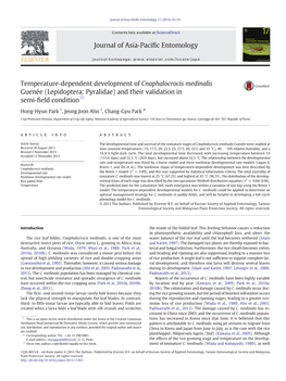 Temperature-Dependent Development of Cnaphalocrocis Medinalis Guenée (Lepidoptera: Pyralidae) and Their Validation in Semi-ﬁeld Condition☆