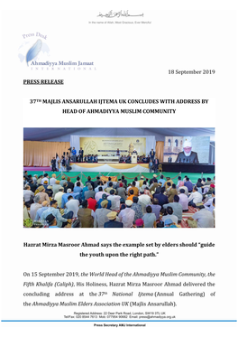 18 September 2019 PRESS RELEASE 37TH MAJLIS