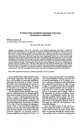 Evolution of Tbe Mandibular Appendage in Figwasps (Hymenoptera: Agaonidae)