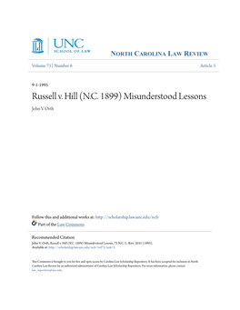 Russell V. Hill (N.C. 1899) Misunderstood Lessons John V