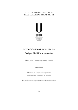 MICROCARROS EUROPEUS Design E Mobilidade Sustentável