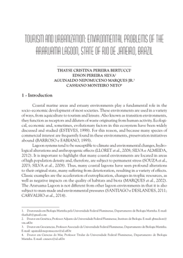 Tourism and Urbanization: Environmental Problems of the Araruama Lagoon, State of Rio De Janeiro, Brazil