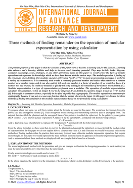 Three Methods of Finding Remainder on the Operation of Modular