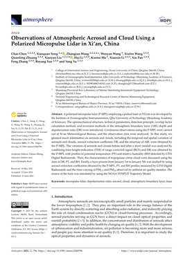 Observations of Atmospheric Aerosol and Cloud Using a Polarized Micropulse Lidar in Xi’An, China