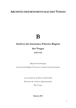 Archives Des Baronnies D'ancien Régime Des Vosges