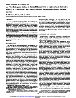 In Vitro Estrogenic Actions in Rat and Human Cells of Hydroxylated Derivatives of D16726 (Zindoxifene), an Agent with Known Antimammary Cancer Activity in Vivo1