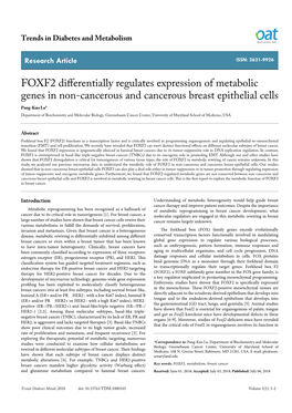 FOXF2 Differentially Regulates Expression of Metabolic Genes In