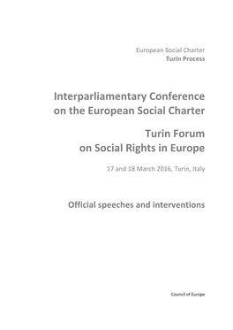 Interparliamentary Conference on the European Social Charter Turin Forum on Social Rights in Europe