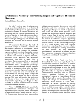 Developmental Psychology: Incorporating Piaget's and Vygotsky's Theories in Classrooms