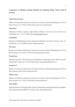 Comparison of Machine Learning Methods for Predicting Winter Wheat Yield in Germany