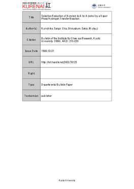 Title Selective Reduction of Acrolein to Allyl Alcohol by a Vapor Phase