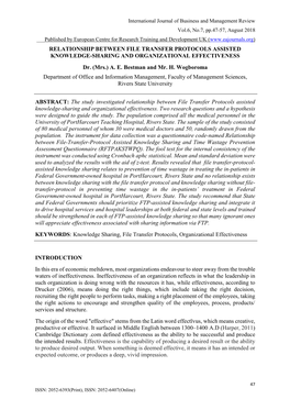 RELATIONSHIP BETWEEN FILE TRANSFER PROTOCOLS ASSISTED KNOWLEDGE-SHARING and ORGANIZATIONAL EFFECTIVENESS Dr