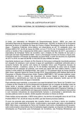 Edital De Justificativa Nº 3/2017 Secretaria Nacional De Segurança Alimentar E Nutricional