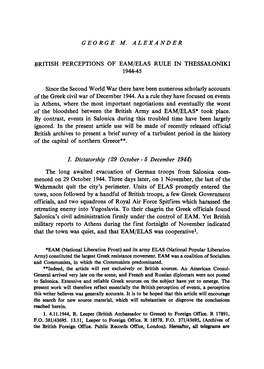 British Perceptions of Eam/Elas Rule in Thessaloniki 1944-45