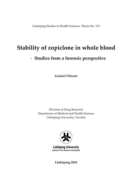 Stability of Zopiclone in Whole Blood Studies from a Forensic Perspective