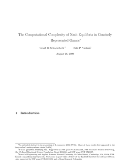 The Computational Complexity of Nash Equilibria in Concisely Represented Games∗