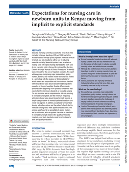 Expectations for Nursing Care in Newborn Units in Kenya: Moving from Implicit to Explicit Standards