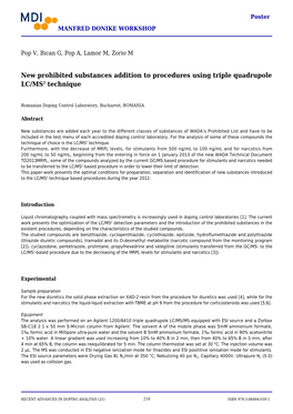 New Prohibited Substances Addition to Procedures Using Triple Quadrupole LC/MS2 Technique